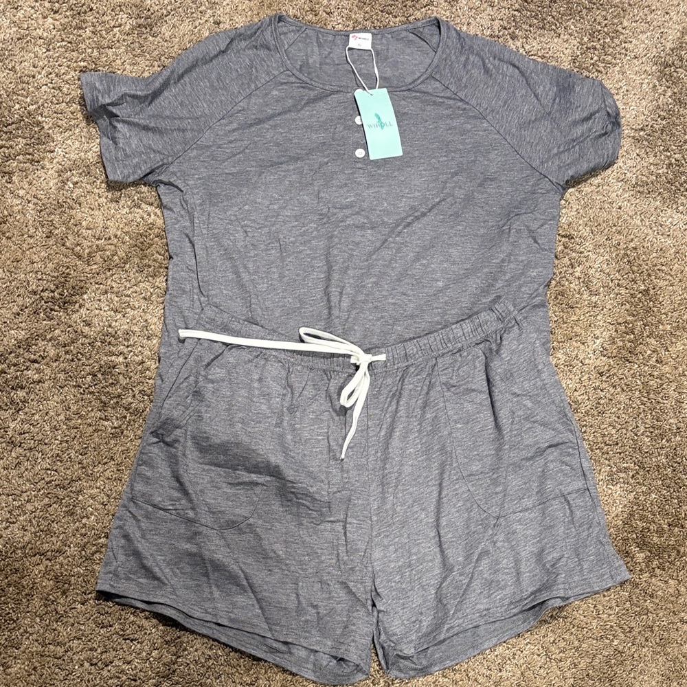 2 Piece Gray Button-Up Lounge Set size XL - Picture 4 of 4